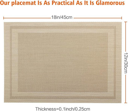 Placemats Set of 6,Washable,Heat and Stain Resistant Indoor/Outdoor Place mats,Vinyl Woven Non Slip Table Mats for Restaurant Table Protection,PVC Placemats(Beige,6PCS)