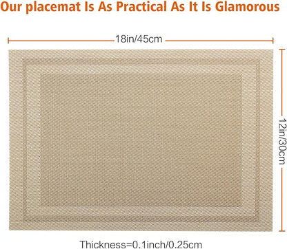 Placemats Set of 8,Washable,Heat and Stain Resistant Indoor/Outdoor Place mats,Vinyl Woven Non Slip Table Mats for Restaurant Table Protection,PVC Placemats(Beige,8PCS)