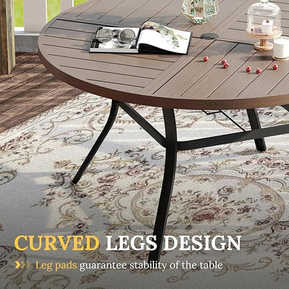 VICLLAX Round Patio Table with Adjustable Umbrella Hole for 4, All Weather Metal Outdoor Dining Table for Lawn Garden, 40.6" Outdoor Coffee Table, Grey Wood-Like Tabletop