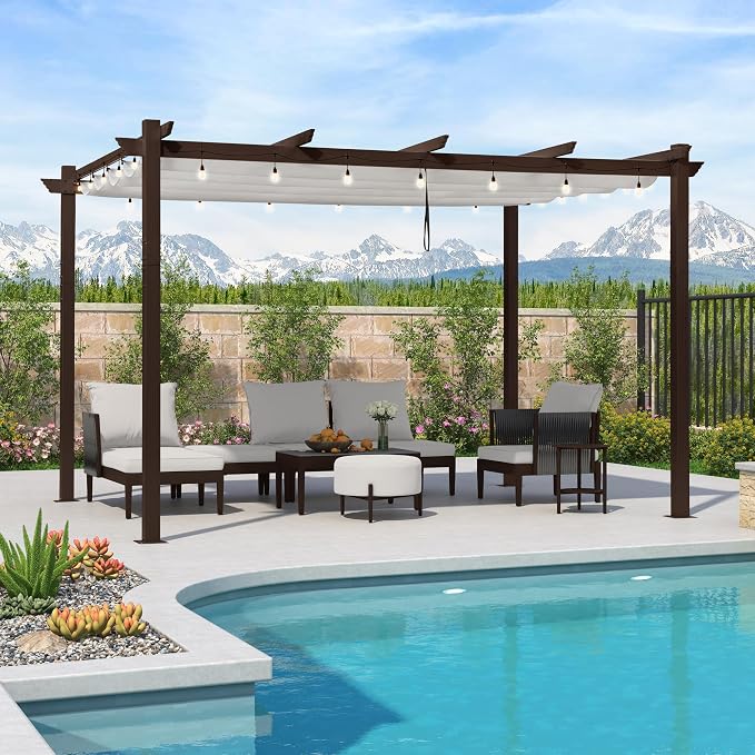 PURPLE LEAF Patio Pergola 10' x 13' Aluminum and Retractable Canopy, - Image 8