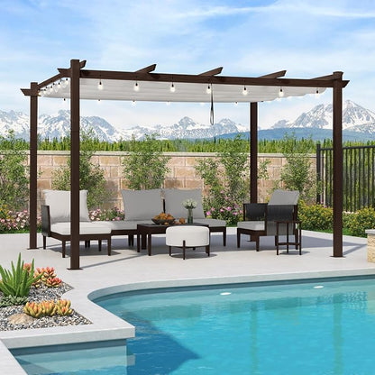 PURPLE LEAF Patio Pergola 10' x 13' Aluminum and Retractable Canopy, - Image 8