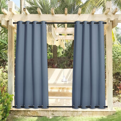 NICETOWN 2 Panels Patio Curtains Outdoor Waterproof & Windproof, Top and Bottom - Image 2