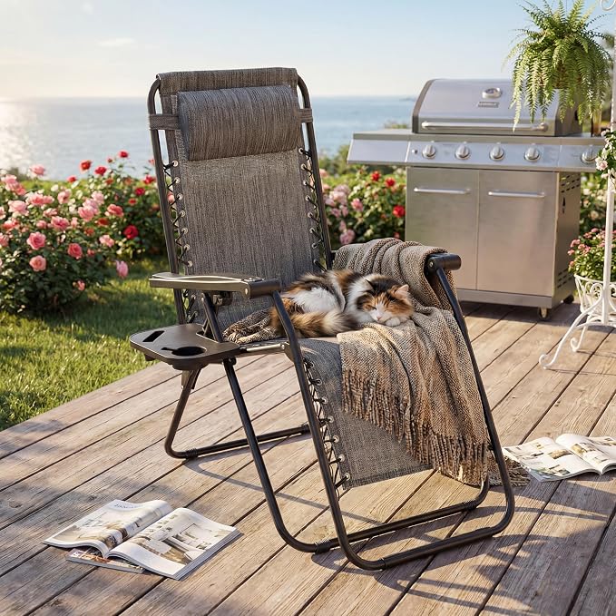 Oversized Zero Gravity Chair, Portable Outdoor Patio Lounge Recliner, Cup Holder - Image 2