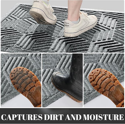 Yimobra Large Door Mat 47x24, All-Season Waterproof Outdoor Mats for Front Door Entrance with Drainage Holes, Heavy Duty Non-Slip Doormat for Garage Patio Entryway Indoor, Black Gray