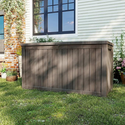 200 Gallon Outdoor Storage Box Waterproof, Resin Deck Boxes with Lockable Lid & UV-Resistant for Patio, Pool, Garden Furniture Cushions & Accessories, Coffee