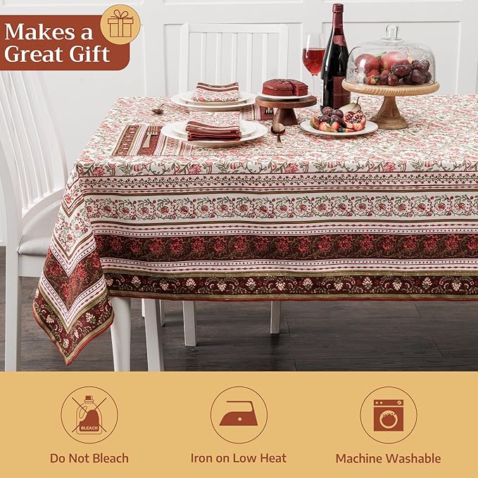 Maison d' Hermine Table Cloth Square Table 100% Cotton 54 x 54 Inches Fall Tablecloth Reusable Everyday Use for Thanksgiving Christmas Decorations Dining Farmhouse Party (Reveillon Au Jardin)
