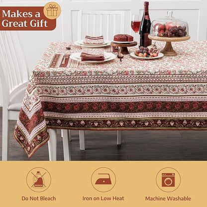 Maison d' Hermine Table Cloth Rectangle Table 100% Cotton 60 x 120 Inches Fall Tablecloth Reusable Everyday Use for Thanksgiving Christmas Decorations Dining Farmhouse Party (Reveillon Au Jardin)