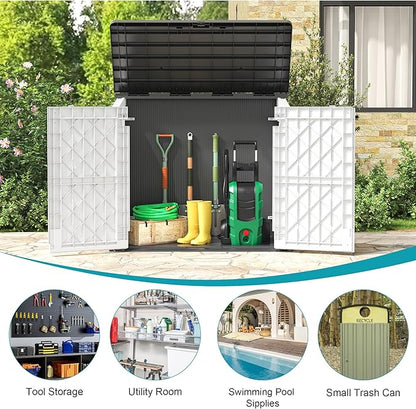 LHBcraft Outdoor Storage Cabinet 36 Cu Ft with Lockable Doors, Portable Horizontal Storage Shed, Resin Outdoor Storage Box Waterproof for Patio-Easy to Assemble