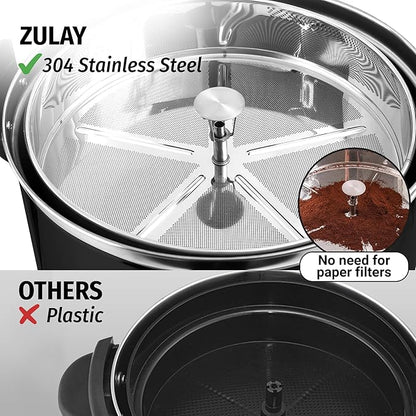 Zulay Commercial Coffee Maker - 100 Cup Coffee Percolator With Double-Wall Stainless Steel & Twist-Lock Lid - Quick Brewing Coffee Urn With Keep-Warm Mode For Events & Catering - Black