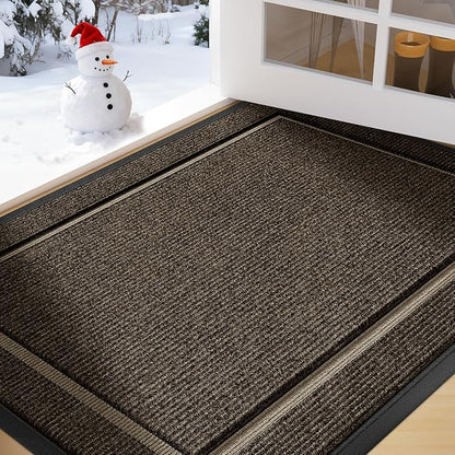 Large Front Door Mat Outside Entrance Indoor Doormat, 36" x 24" Outdoor Mats For Patio Waterproof, Outdoor Door Mats For Outside Entry, Indoor Rugs for Entryway, Sturdy Natural Rubber Entry Mat, Begie