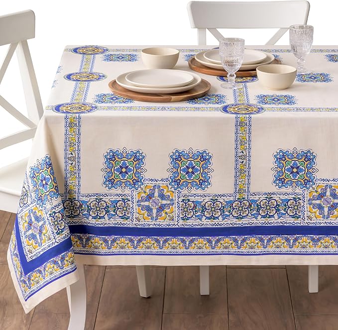 Maison d' Hermine Premium Table Cloth Rectangle Table 100% Combed Cotton 108 x 70 Inches Tablecloth Reusable Decorative for Dining Room, Farmhouse, Home, Party, Festive & Wedding - Sciacca