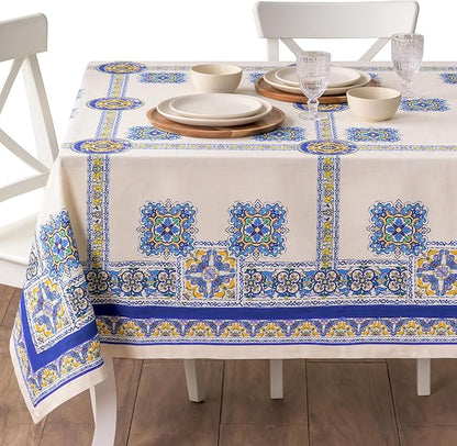 Maison d' Hermine Premium Table Cloth Rectangle Table 100% Combed Cotton 90 x 70 Inches Tablecloth Reusable Decorative for Dining Room, Farmhouse, Home, Party, Festive & Wedding - Sciacca
