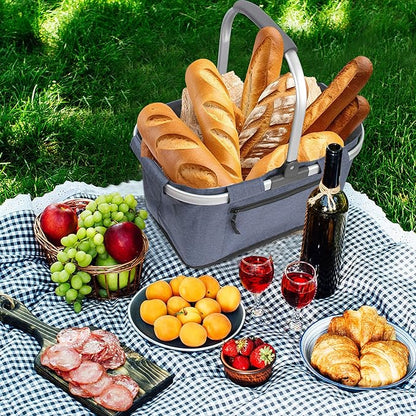 Picnic Basket, SIYUAN Shopping Basket with Handle 22L Collapsible Grocery Basket Portable Folding Basket for Marketing Reuasble, Blue