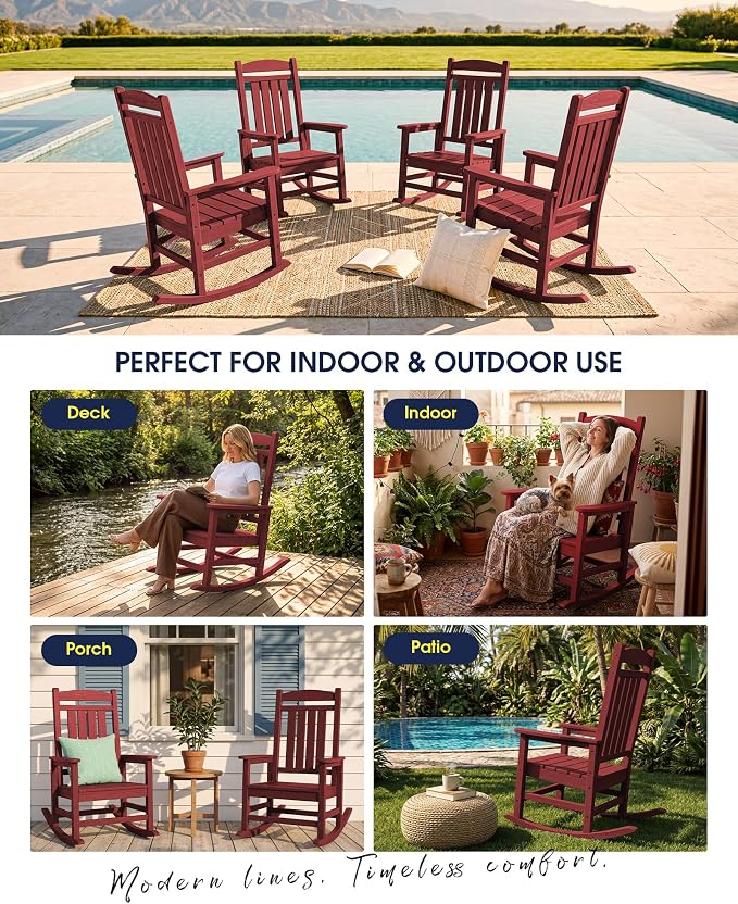 Oversized Outdoor Rocking Chairs Set of 2, HDPE Porch Rockers - Image 9