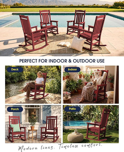 Oversized Outdoor Rocking Chairs Set of 2, HDPE Porch Rockers - Image 9