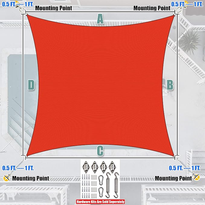 Amgo 8' x 12' Red Rectangle Sun Shade Sail Canopy Awning UPF50+ AGTAPR0810 - Image 7