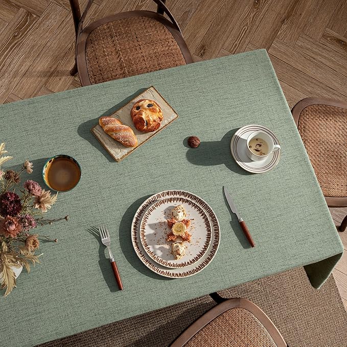 MIULEE Sage Green Linen Polyester Tablecloth 60x84 Inch Spring Rectangle Table Cloth Waterproof,Stain Resistant & Wrinkle Resistant for Dining Party Wedding