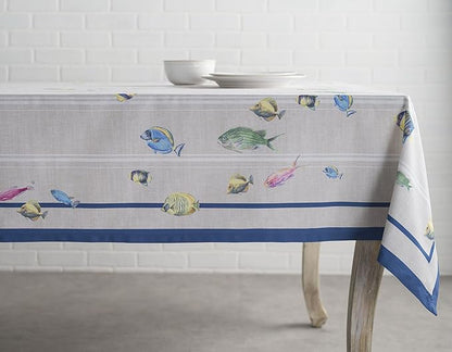 Maison d' Hermine Table Cloth Square Table 100% Cotton 60 x 60 Inches Tablecloth Reusable Decorative Everyday Use for Dining Room, Farmhouse, Home, Party, Festive & Wedding Spring Summer - Poisson