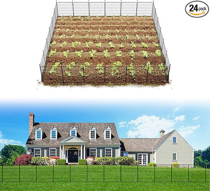FXW Decorative Garden Fence for Yard - 24in(H) x 44.4ft(L) 24 Panels - Metal Fencing Panels - Animal Barrier Border for Dogs & Rabbits, Flower & Plant Edging