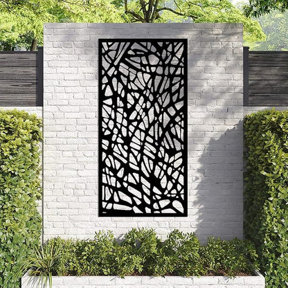 Casaphoria Metal Privacy Screen Outdoor, 72" H x 35" W Freestanding Decorative Privacy Screen for Patio Deck Balcony Garden with Stable Base, Black-Shine