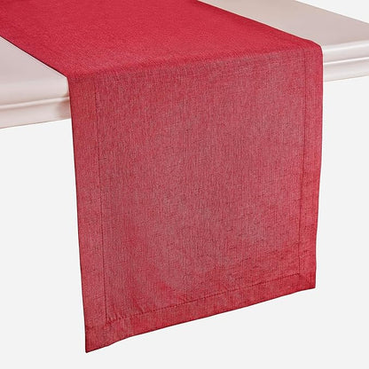 Mebakuk Linen Farmhouse Table Runner Large Burlap Style Soft and Waterproof Decorative Fabric Runner for Outdoor Wedding and Dinner (14 x 120 Inch, Red)