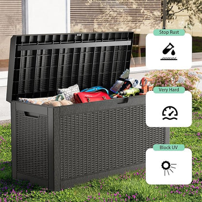 60 Gallon Outdoor Storage Box – Resin Deck Box with Lockable Lid, Waterproof Patio Furniture Storage for Tools, Garden & Yard Organization