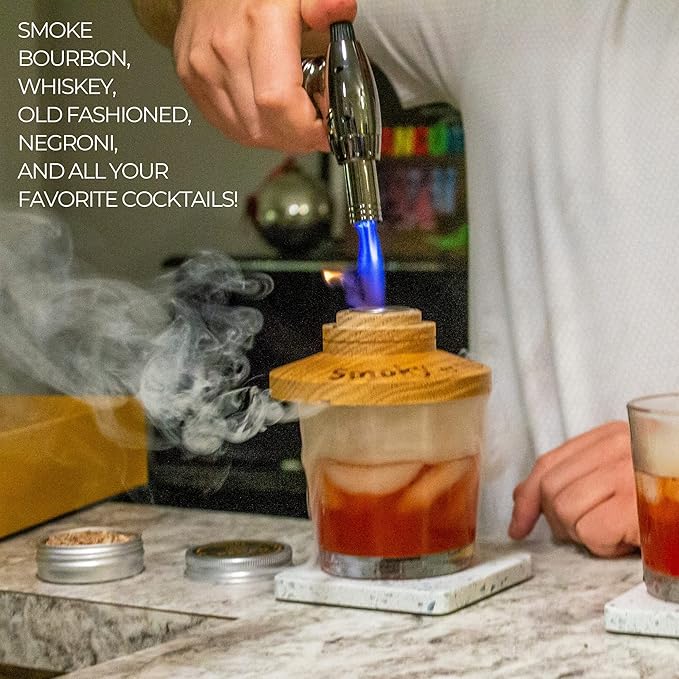 NobleSip Whiskey Cocktail Smoker Kit 𝗣𝗘𝗥𝗦𝗢𝗡𝗔𝗟𝗜𝗭𝗘𝗗, All in 1 case to Smoke Any Drink, Old Fashioned, Bourbon, Scotch. NOBLESIP Smoky in Designer Gift Box. A Great Custom Name Home bar Gift