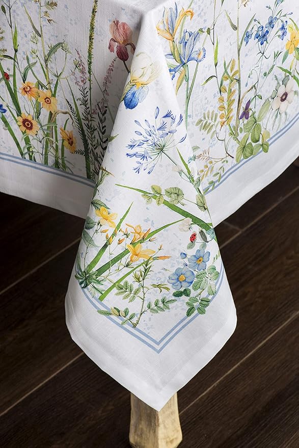 Maison d' Hermine Table Cloth Rectangle Table 100% Cotton 60 x 108 Inches Tablecloth Reusable Decorative for Dining Room, Farmhouse, Home, Party, Festive & Wedding Spring Summer - Fleurs De Mai