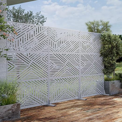 Casaphoria Metal Privacy Screen Outdoor, 72" H x 47" W Freestanding Decorative Privacy Screen for Patio Deck Balcony Garden with Stable Base, White-Ivan