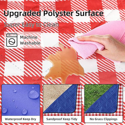 ZAZE Picnic Blanket Extra Large Waterproof, 80''x80''Checkered Picnic Blankets Beach, Outdoor, Camping on Grass Accessories Couple Ideas Wedding Registry Gifts (Red and White)