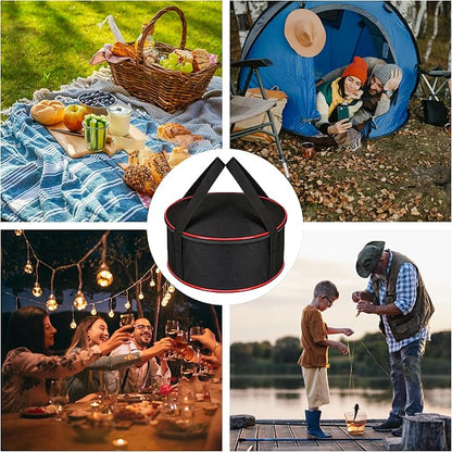 Camping Tableware Organizer Outdoor Hiking Plate Dishes Bowl Pot Storage Bag, Large Round Crockery Protectors Travel Dinnerware Chest, Camp Dish Bags with Zipper for Cupboard