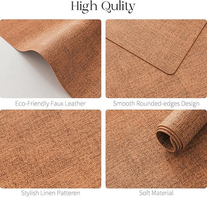 MOSAYT Placemats Set of 8, Heat Resistant Vinyl Place Mats with Coasters, Wipeable Washable 100% Waterproof Oil Proof Faux Leather Table Mats for Kitchen Dining Party Outdoor, 12" x 17", Orange