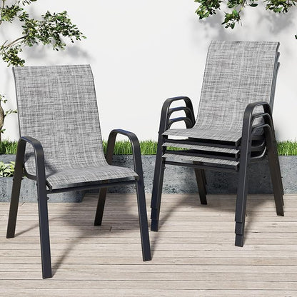 Patio Chairs Set of 4, Stackable Outdoor Dining Chairs by Vimstora