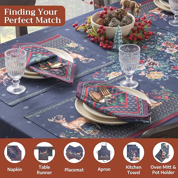 Maison d' Hermine Table Cloth Square Table 100% Cotton 54 x 54 Inches Fall Tablecloth Reusable Everyday Use for Thanksgiving Christmas Decorations Dining Farmhouse Party (Christmas Joy)
