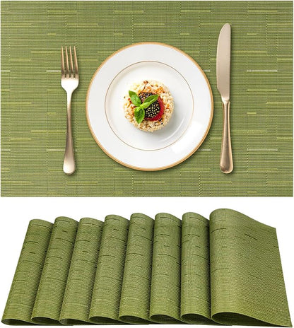 Woven Vinyl Placemats Set of 8 Wipe Clean PVC Heat Resistant Place Mats Durable Waterproof Stain Resistant Indoor Outdoor Table Mats (Teal)