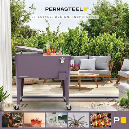 Permasteel 80 Quart Party Cooler, Rolling Ice Chest with Wheels and Handles for Indoor Outdoor Patio