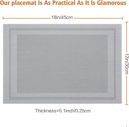 Placemats Set of 8,Washable,Heat and Stain Resistant Indoor/Outdoor Place mats,Vinyl Woven Non Slip Table Mats for Restaurant Table Protection,PVC Placemats(Gray,8PCS)