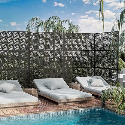 Casaphoria Metal Privacy Screen Outdoor, 72" H x 47" W Freestanding Decorative Privacy Screen for Patio Deck Balcony Garden with Stable Base, Black-Boris