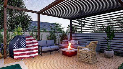 US Flag 64 Inch Grill Cover - Waterproof, Heavy Duty Universal Cover for Outdoor & BBQ Grills