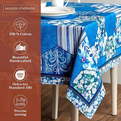 Maison d' Hermine Table Cloth Rectangle Table 100% Cotton 60 x 120 Inches Tablecloth Reusable Decorative for Dining Room, Farmhouse, Home, Party, Festive & Wedding Spring Summer - Summer Blues