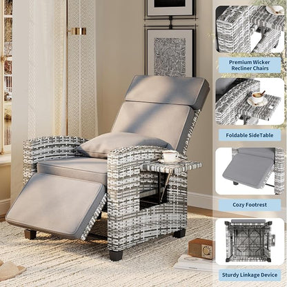 Garvee 2PCS Outdoor Wicker Recliner Chair, 145° Adjustable Backrest & Footrest - Image 5