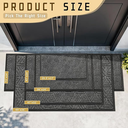 Yimobra Large Door Mat 47x24, All-Weather Waterproof Non-Slip Welcome Matt Outdoor, Heavy Duty Non Slip Doormat for Entryway for Patio and Garage Indoor, Easy Clean, Mix Grey