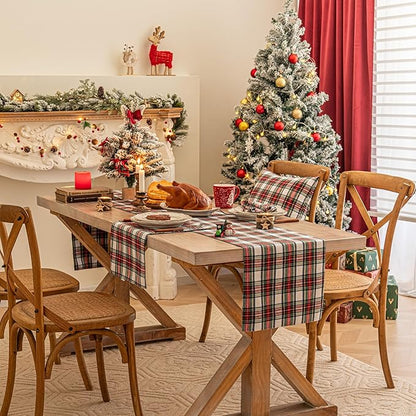 Red White Plaid Christmas Table Runner, Winter Holiday Table Runners 36 inches Long, Xmas Decorations Indoor Outdoor Farmhouse Home Kitchen Dining Party Decor