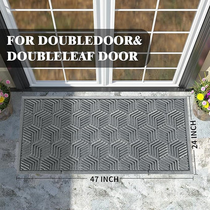 Yimobra Large Door Mat 47x24, All-Season Waterproof Outdoor Mats for Front Door Entrance with Drainage Holes, Heavy Duty Non-Slip Doormat for Garage Patio Entryway Indoor, Black Gray
