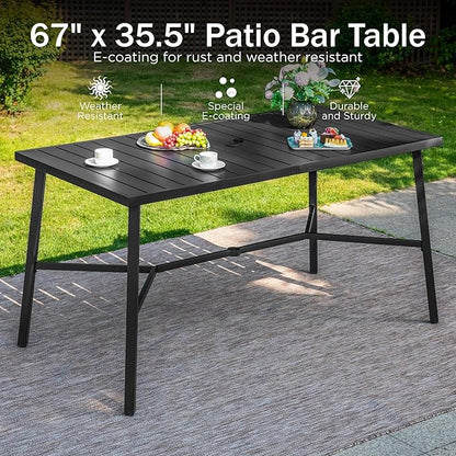 PHI VILLA Outdoor Bar Table, Patio Counter Height Pub Dining Table for 4-6, Waterproof Metal Steel Rectangle Table with Weather Resistant Frame Black for Garden, Yard, Balcony, Kitchen