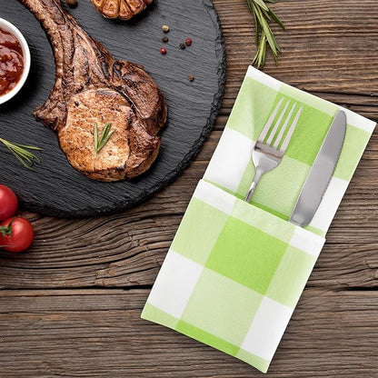 Cupuamon Buffalo Plaid Table Napkins Set of 25, 17x17 inch, Emerald and White, Poly-cotton Blend