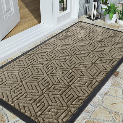 Yimobra Large Door Mat 47x24, All-Weather Waterproof Outdoor Mats for Front Door, Non Slip Rubber Doormat for Patio Proch Outside Entryway Indoor, Pale Khaki