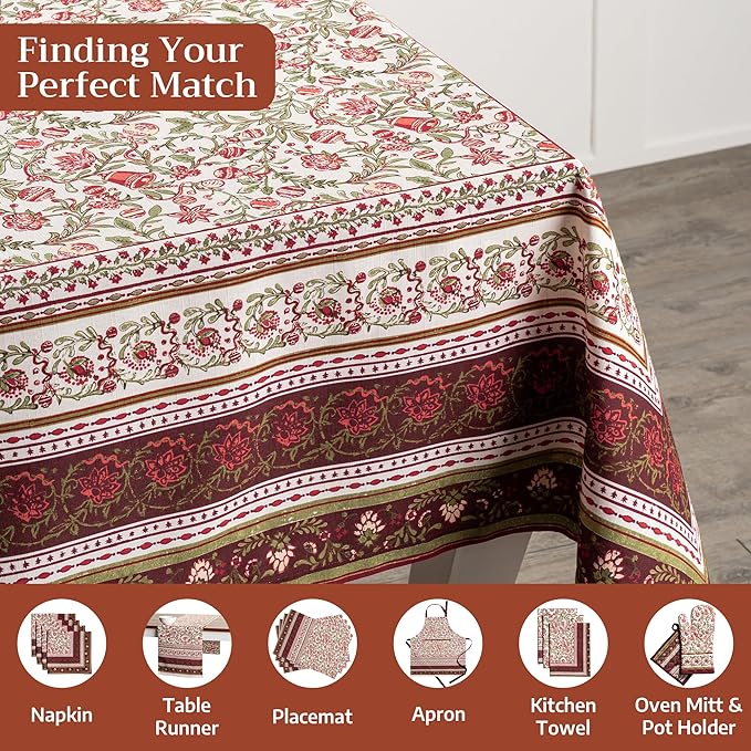 Maison d' Hermine Table Cloth Rectangle Table 100% Cotton 60 x 120 Inches Fall Tablecloth Reusable Everyday Use for Thanksgiving Christmas Decorations Dining Farmhouse Party (Reveillon Au Jardin)