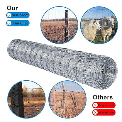 10GA 2.2MM Super Thick Heavy-Duty Farm Fence 4ft x 100ft Heavy Zinc Coating Cattle Fence,Galvanized Field Wire Fencing Deer Fence,Goat Fence,Hog Wire Fencing for Yard Livestock & Animals Protection