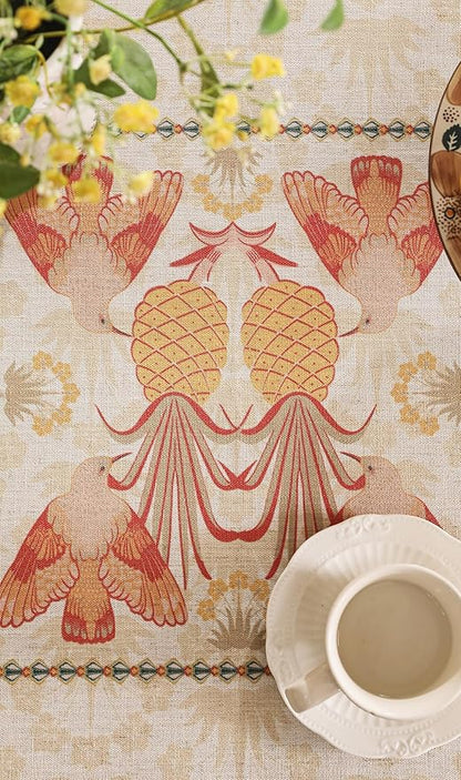 patdrea Designer Vintage Small Round Table Cloth,French Tropical Style Breathable Linen Tablecloth,Table Cover Cloth for Kitchen Dining Christmas,Thanksgiving,Diameter 55"-Pineapple a